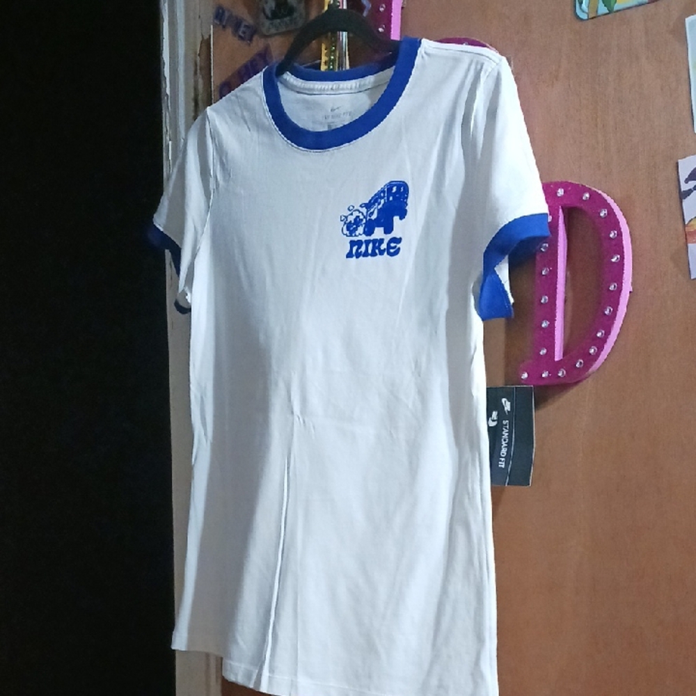 Nike Womens White and Blue T-Shirt